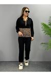 Kadın Uzun Kollu Leopar Detay Sweat Ve Yanı Leopar şerit Detay Pantolon Ikili Takım
