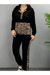 Kadın Uzun Kollu Leopar Detay Sweat Ve Yanı Leopar şerit Detay Pantolon Ikili Takım