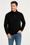 Erkek Dik Yaka Sweatshirt Dik Yaka Yarım Fermuarlı 3 İplik Şardonlu Pamuk Kumaş - Siyah