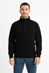 Erkek Dik Yaka Sweatshirt Dik Yaka Yarım Fermuarlı 3 İplik Şardonlu Pamuk Kumaş - Siyah