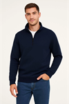 Erkek Dik Yaka Sweatshirt Dik Yaka Yarım Fermuarlı 3 İplik Şardonlu Pamuk Kumaş - Lacivert