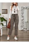 Kadın Yüksek Bel Bağcıklı Leopar Desenli Modal Pantolon