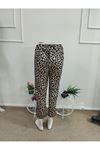 Kadın Yüksek Bel Bağcıklı Leopar Desenli Modal Pantolon