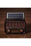 Solar Panelli FM Radyo - Şarjlı - Bluetooth Özellikli - AUX Girişli - Nostaljik Tasarım