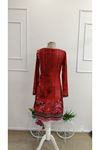 Kadın Uzun Kollu V Yakalı çiçek Desenli Midi Süprem Elbise