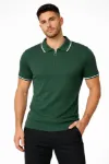 Erkek Fermuarlı Yaka Fitilli Triko Kısa Kollu Regular Fit Tişört T-shirt - Yeşil