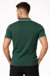 Erkek Fermuarlı Yaka Fitilli Triko Kısa Kollu Regular Fit Tişört T-shirt - Yeşil