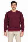 Erkek Bisiklet Yaka İçi Şardonlu 2 İplik Düz Uzun Kollu Regular Fit Sweatshirt -Bordo
