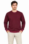 Erkek Bisiklet Yaka İçi Şardonlu 2 İplik Düz Uzun Kollu Regular Fit Sweatshirt -Bordo