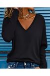 Kadın Uzun Kollu V Yakalı Viskon Iki Iplik Bluz