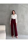 EN-BOY LİKRALI ÇİFT DÜĞMELİ VE KEMERLİ PALAZZO PANTOLON