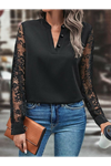 Kadın Uzun Kollu Yaka Düğme Detay Güpürlü Kol Krep Bluz