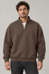 Erkek Üç İplik İçi Şardonlu Dik Yaka Yarım Fermuarlı Kışlık Sweatshirt - Kahverengi