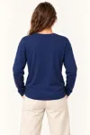 Modal Yumuşak Dokulu Bisiklet Yaka Uzun Kollu Tişört Sweatshirt - Lacivert