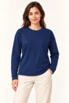 Modal Yumuşak Dokulu Bisiklet Yaka Uzun Kollu Tişört Sweatshirt - Lacivert