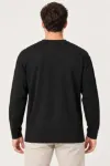 Erkek Modal Yumuşak Dokulu Bisiklet Yaka Uzun Kollu Tişört Sweatshirt - Siyah