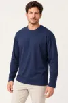 Erkek Modal Yumuşak Dokulu Bisiklet Yaka Uzun Kollu Tişört Sweatshirt - Lacivert