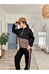 Kadın Uzun Kollu Leopar Detay Sweat Ve Yanı Leopar şerit Detay Pantolon Ikili Takım