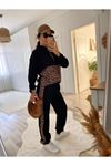 Kadın Uzun Kollu Leopar Detay Sweat Ve Yanı Leopar şerit Detay Pantolon Ikili Takım