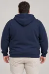 Erkek Battal Büyük Beden Üç İplik İçi Şardonlu Kapüşonlu Tam Fermuarlı Kışlık Sweatshirt - Lacivert