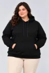 Battal Büyük Beden Üç İplik İçi Şardonlu Kapüşonlu Kanguru Cepli Kışlık Sweatshirt - Siyah