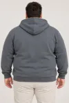 Erkek Battal Büyük Beden Üç İplik İçi Şardonlu Kapüşonlu Tam Fermuarlı Kışlık Sweatshirt - Füme