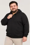 Erkek Battal Büyük Beden Üç İplik İçi Şardonlu Kapüşonlu Tam Fermuarlı Kışlık Sweatshirt - Siyah