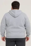Erkek Battal Büyük Beden Üç İplik İçi Şardonlu Kapüşonlu Tam Fermuarlı Kışlık Sweatshirt - Gri