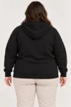 Battal Büyük Beden Üç İplik İçi Şardonlu Kapüşonlu Tam Fermuarlı Kışlık Sweatshirt - Siyah