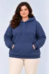 Battal Büyük Beden Üç İplik İçi Şardonlu Kapüşonlu Kanguru Cepli Kışlık Sweatshirt - Lacivert
