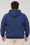 Erkek Battal Büyük Beden Üç İplik İçi Şardonlu Kapüşonlu Kanguru Cepli Kışlık Sweatshirt - Lacivert