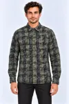 Erkek Ekose Kareli Batik Yıkamalı Şardonlu Uzun Kollu Regular Fit Oduncu Gömlek - Haki