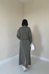 Haki Biyeli Sweatshirt Ve Etek Takım