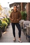 Kadın Yarım Fermuarlı Kanguru Cepli Peluş Wellsoft Sweatshirt