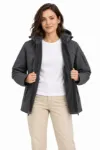 Su Geçirmez Softshell İçi Polar Astarlı Çıkarılabilir Kapüşonlu 4 Cepli Mont Ceket - Füme