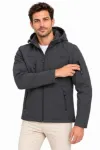 Erkek Su Geçirmez Softshell İçi Polar Astarlı Çıkarılabilir Kapüşonlu 4 Cepli Mont Ceket - Füme