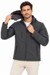 Erkek Su Geçirmez Softshell İçi Polar Astarlı Çıkarılabilir Kapüşonlu 4 Cepli Mont Ceket - Füme
