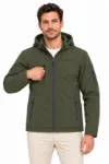 Erkek Su Geçirmez Softshell İçi Polar Astarlı Çıkarılabilir Kapüşonlu 4 Cepli Mont Ceket - Haki