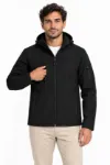 Erkek Su Geçirmez Softshell İçi Polar Astarlı Çıkarılabilir Kapüşonlu 4 Cepli Mont Ceket - Siyah
