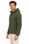 Erkek Su Geçirmez Softshell İçi Polar Astarlı Çıkarılabilir Kapüşonlu 4 Cepli Mont Ceket - Haki