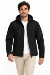 Erkek Su Geçirmez Softshell İçi Polar Astarlı Çıkarılabilir Kapüşonlu 4 Cepli Mont Ceket - Siyah