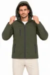 Erkek Su Geçirmez Softshell İçi Polar Astarlı Çıkarılabilir Kapüşonlu 4 Cepli Mont Ceket - Haki