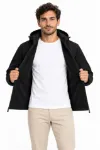 Erkek Su Geçirmez Softshell İçi Polar Astarlı Çıkarılabilir Kapüşonlu 4 Cepli Mont Ceket - Siyah