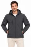 Erkek Su Geçirmez Softshell İçi Polar Astarlı Çıkarılabilir Kapüşonlu 4 Cepli Mont Ceket - Füme