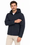 Erkek Su Geçirmez Softshell İçi Polar Astarlı Çıkarılabilir Kapüşonlu 4 Cepli Mont Ceket - Lacivert