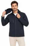 Erkek Su Geçirmez Softshell İçi Polar Astarlı Çıkarılabilir Kapüşonlu 4 Cepli Mont Ceket - Lacivert