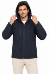 Erkek Su Geçirmez Softshell İçi Polar Astarlı Çıkarılabilir Kapüşonlu 4 Cepli Mont Ceket - Lacivert